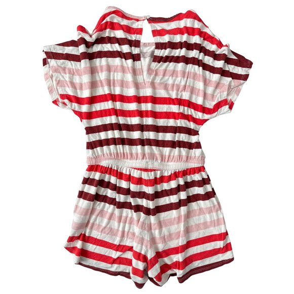 Nordstrom Girls Red Pink Striped Short Sleeves Elastic Waist Romper Medium 8 10 - Picture 2 of 7